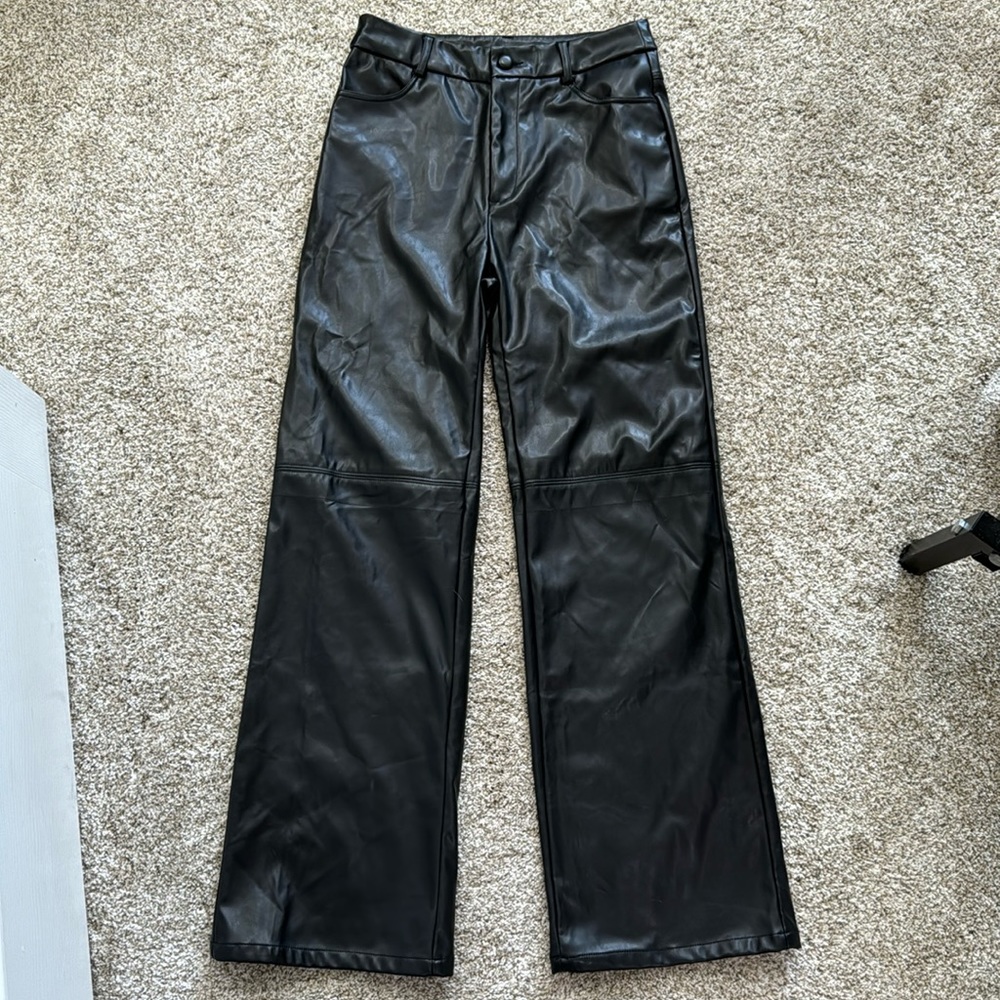 Straight Leg Black Leather Pants